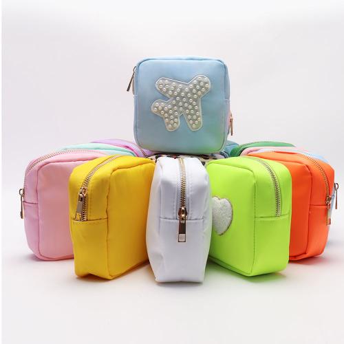 Stock Hot Pink Fashion Embroidery Patches Women Travel Toiletry Makeup Cosmetic Jewelry Cosmetic Bags & Cases Nylon Bags