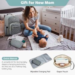 LOVEVOOK Quilted Waterproof Mommy Travel Back Pack with Portable Diaper Pouch Wipeable Changing Pad Baby Diaper Bag Backpacks