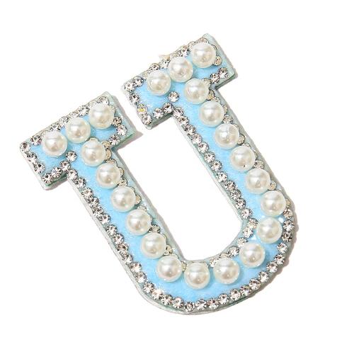 Factory New Products Self Adhesive A-Z Alphabet Bling Pearl Rhinestone 3D Handmade  DIY Embroidery Chenille Patches