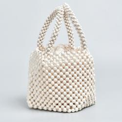 2024  Retro woven bag handicraft Handmade wooden beads handbags purse niche design handbag women's bucket bags
