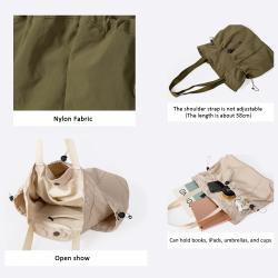 Factory customized shoulder bag external pocket drawstring shopping bag Japanese nylon large capacity tote bag