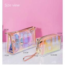 Gelory New Arrival Zipper Transparent Cosmetic Makeup Bag Custom Logo Clear PU Laser Multi-Purpose Makeup Bag