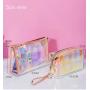 Gelory New Arrival Zipper Transparent Cosmetic Makeup Bag Custom Logo Clear PU Laser Multi-Purpose Makeup Bag