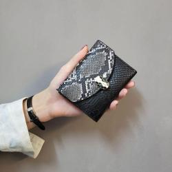 New splicing snake grain leather wallet small wallet female short ladies money clip fashion triple folding coin purse