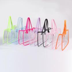 Keymay Custom New Design U-shaped Beach Shopping Tote Bag Women Pvc Shoulder Handbag Large Transparent Clear Tote Bags
