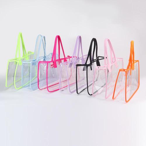 Keymay Custom New Design U-shaped Beach Shopping Tote Bag Women Pvc Shoulder Handbag Large Transparent Clear Tote Bags