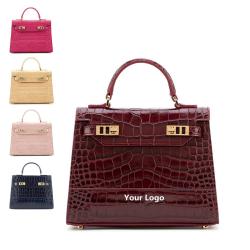 Pu Leather Premium Lock Ladies Hand Bags Fashion Designer Custom Logo Luxury Vegan Crocodile Top Handle Womens Handbags