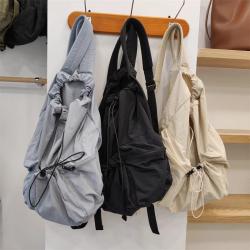 XL060 Lightweight Pleated Nylon Shoulder Bag Large Capacity Drawstring Back Shoulder Bag Korean Japanese Style Backpack
