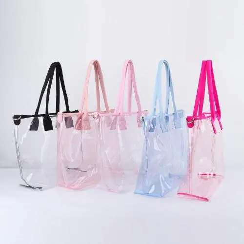 Large Capacity Waterproof Transparent Plastic Beach Bag Custom PVC Tote Bag Women Clear Shopping Bags Handbag Tote