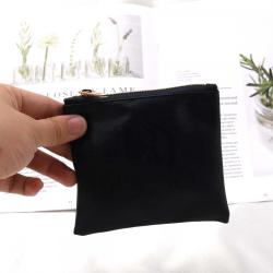 Custom Logo Printed Black Leather Zipper Coin Cosmetic Storage Pouch  Soft PU Leather Zipper Bag