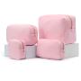 Personalized Eco Friendly Zip Lock Standup Fluffy Makeup Storage Organizer Pouch Women Furry Velvet Terry Towel Cosmetic Bag