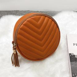 2024 Ladies V-Embroidered Single Sided round Bag with Chains Decoration Simple Fashion Portable Sling Bag