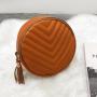 2024 Ladies V-Embroidered Single Sided round Bag with Chains Decoration Simple Fashion Portable Sling Bag