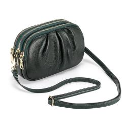 Genuine leather women's crossbody bag new wrinkled bag soft leather three-layer zippered shoulder bag