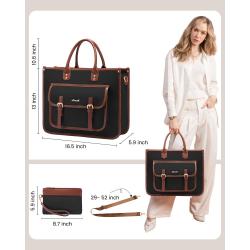 LOVEVOOK 2pcs New Style 15.6 in Lightweight PU Canvas Laptop Tote Bag Shoulder Messenger Bag for Business Work Tote for women