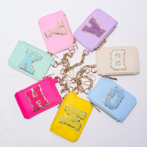 Stock Nylon Portable Personalized Letter Patches Ladies Wallet Money Bag Small Mini Cute Coin Purse Card Holder Keychain Wallet