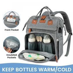LOVEVOOK Carryon Quilted Water Resistant Baby Diaper bag with Changing Station Pad Multifunction Mommy Diaper Bags with USB Port