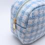 New Style Glitter Colored Thread Multi Functional Square Vanity Box Makeup Pouches Tweed Navy Blue Clutch Cosmetic Bag