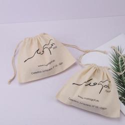 Custom Logo Printed Organic Cotton Muslin Shoe Bag Drawstring Recyclable Cotton Gift Packing Dust Pouch For Shoe