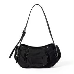 Nylon Pocket Shoulder Fashion Half Moon Zipper Handbag Wholesale Korean Small Black Saddle bag For Women