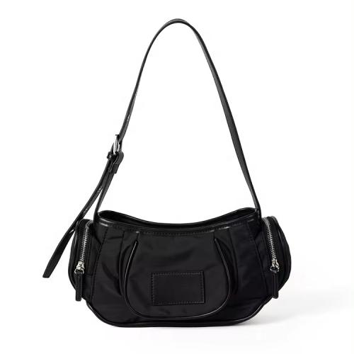 Nylon Pocket Shoulder Fashion Half Moon Zipper Handbag Wholesale Korean Small Black Saddle bag For Women
