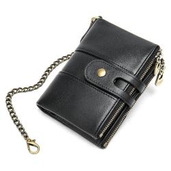 CST-002 Hot Selling Fashion Real Genuine Leather Men Wallet Pocket Card Purse Men Cool Wallet Chain Buckle Type RFID Anti-theft