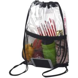 Clear Drawstring Bag PVC Drawstring Backpack with Front Zipper Mesh Pocket