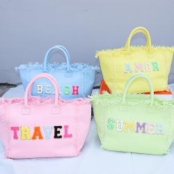 Keymay Stock 6 Colors Wholesale Custom Designer Embroidery Logo Canvas Shopping Tote Bag Womens Handbag Bag