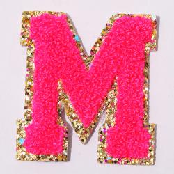 Factory Direct Sale Custom Designer Glitter Large Self Adhesive Bags Chenille Letter Patches