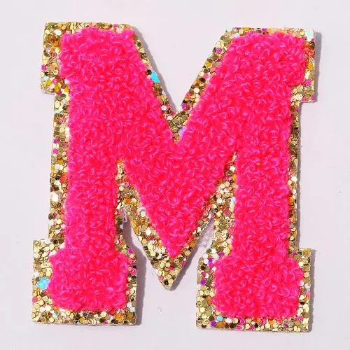 Factory Direct Sale Custom Designer Glitter Large Self Adhesive Bags Chenille Letter Patches