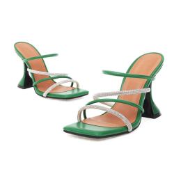 OEM/ODM  Mules Femme 10.5cm Wine Glass Heels Pumps Fashion Sexy Rhinestone Open Toe Summer Slippers Women High Heeled Sandals