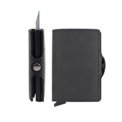 Factory Direct Mens Leather Smart Wallet RFID Card Holder Metal Aluminium Wallet for men