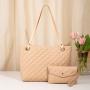 New Fashion Cheap Woman Tote Bag Custom Pure Color Large Capacity Diamond Lattice Handbag Two Pieces Set  Single Shoulder Bag