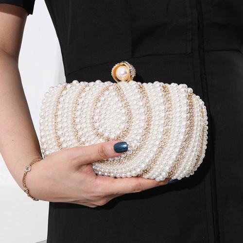 Vintage Ladies Pearl Evening Bag Handmade Bead Embroidery Clutch Bag Diamond Encrusted Banquet Handbag