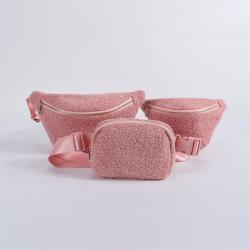Kemay 7 Colors Inner Mesh Pocket Gold Hardware Adjustable Shoulder Strap Plush Fanny Pack Sherpa Teddy Bum Bag Fuzzy Belt Bag