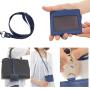 Office Used Horizontal ID Card Name Tag Badge Holder With PU Leather Lanyard