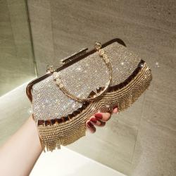 European and American Women's Handbag Bolsos New Fashion Ladies Bag Pu Pure Color Diamond-encrusted Party Bag