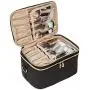 Double Layer Travel Makeup Bag with Strap Black Travel Hanging Makeup Bag Top Layer for Brushes