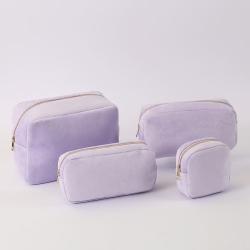 Keymay Custom Terry Cloth Towel Cosmetic Makeup bag Toiletry Zipper Pouch Bag Lady Toiletry Toweling Quilted Winter Bag