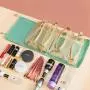 wholesale custom label cheap travel small nylon portable foldable mesh brush holder and makeup zipper cosmetic bags