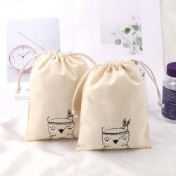 Custom Logo Printed Cotton Drawstring Building Block Toy Storage Bag Organic Muslin Cotton Gift Packaging Pouch