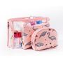 Fashion Cartoon Flamingo Print Waterproof Transparent Cosmetic Bag Travel Portable PVC Wash Storage Bag 3Pcs Set