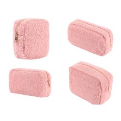 Custom Eco Friendly Lamb Velvet Cloth Cosmetic Pouch Felt Plush Teddy WomenMakeup Travel Organizer Toiletry Bag