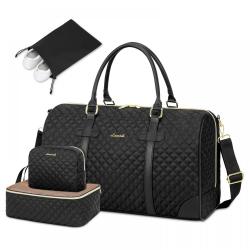 LOVEVOOK 2024 New Fashion Quilted Weekender Overnight Duffle Bag with 3 Packing Cubes Carry on Travel Luggage Duffel Bags Women