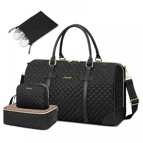 LOVEVOOK 2024 New Fashion Quilted Weekender Overnight Duffle Bag with 3 Packing Cubes Carry on Travel Luggage Duffel Bags Women