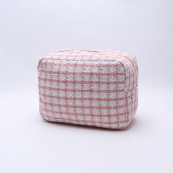Fashion Lady Vintage Plaid Knitted Custom Logo Design Tweed Cosmetic Pouch Luxury Organizer Makeup Cosmetic Bag
