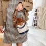 Small Women's Handbag Trendy Fashionable Shoulder Crossbody Bags for Women Contrast Color Texture Pearl Handheld Bucket Bag