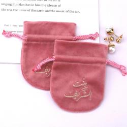 Custom Logo Printing Velvet Fabric Jewelry Pouch Small Drawstring Necklace Earring Packing Velvet Jewelry Bag