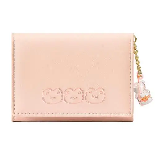 KBW512 Women Short Wallet Cute Multi Card Position Simple Short Card Case Student Cartoon Charm Ladies Tri-fold Coin Purse