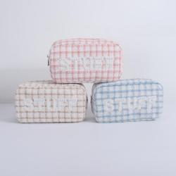 Keymay Hot Sale RTS Winter Multicolor High Quality Girls Cherecked Makeup Organizer Bag Plaid Cosmetic Bag Tweed Travel Pouch